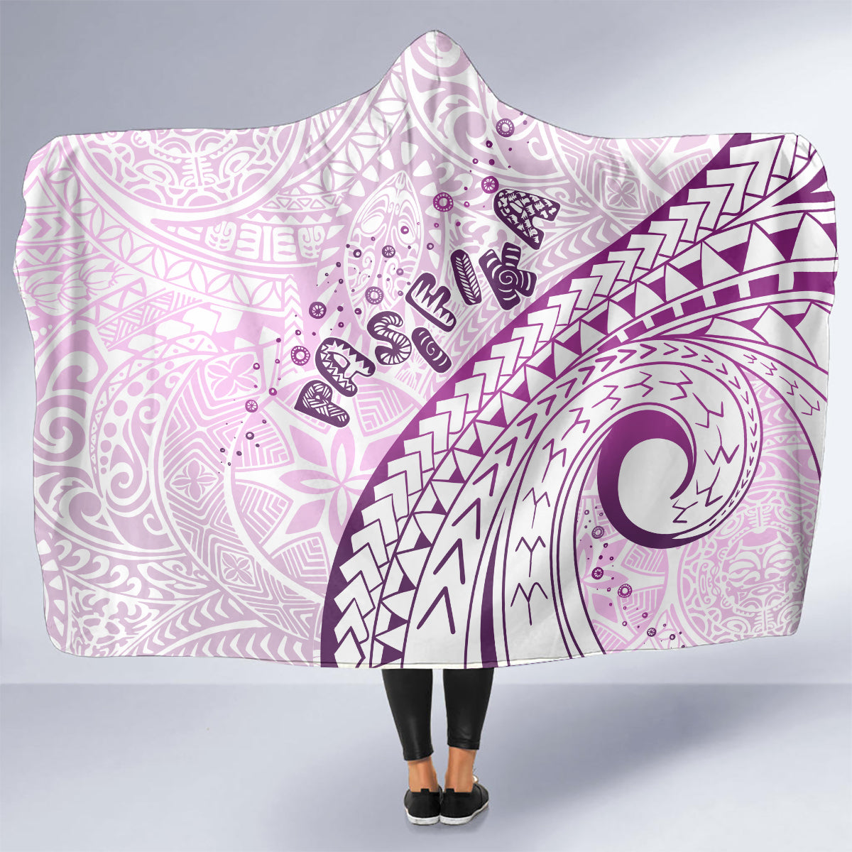 Pasifika Festival Hooded Blanket Tribal Pattern Lilac Version