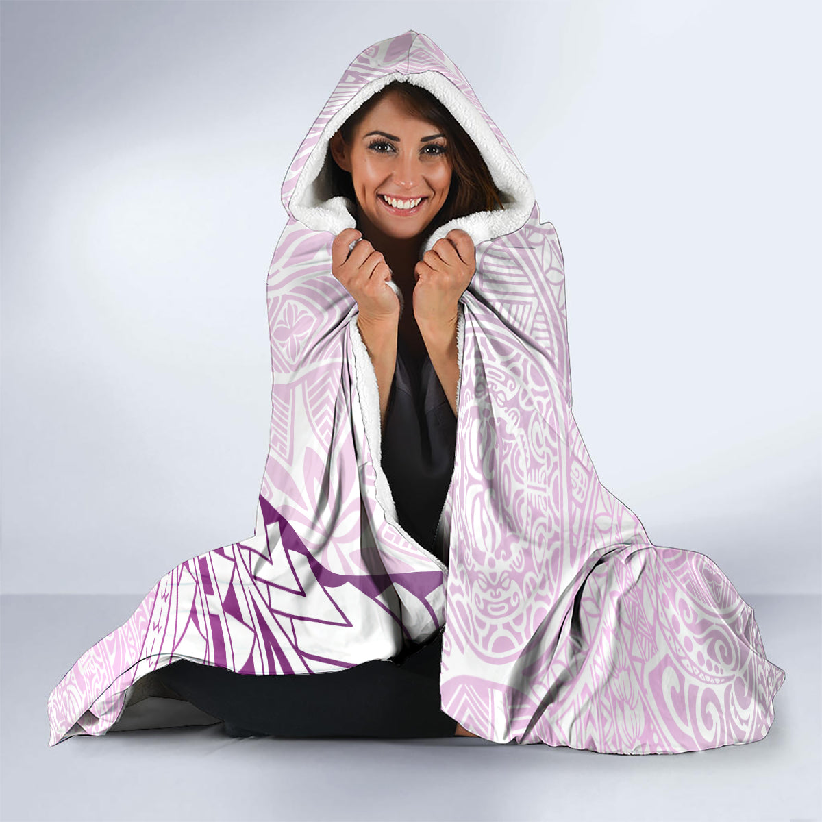 Pasifika Festival Hooded Blanket Tribal Pattern Lilac Version