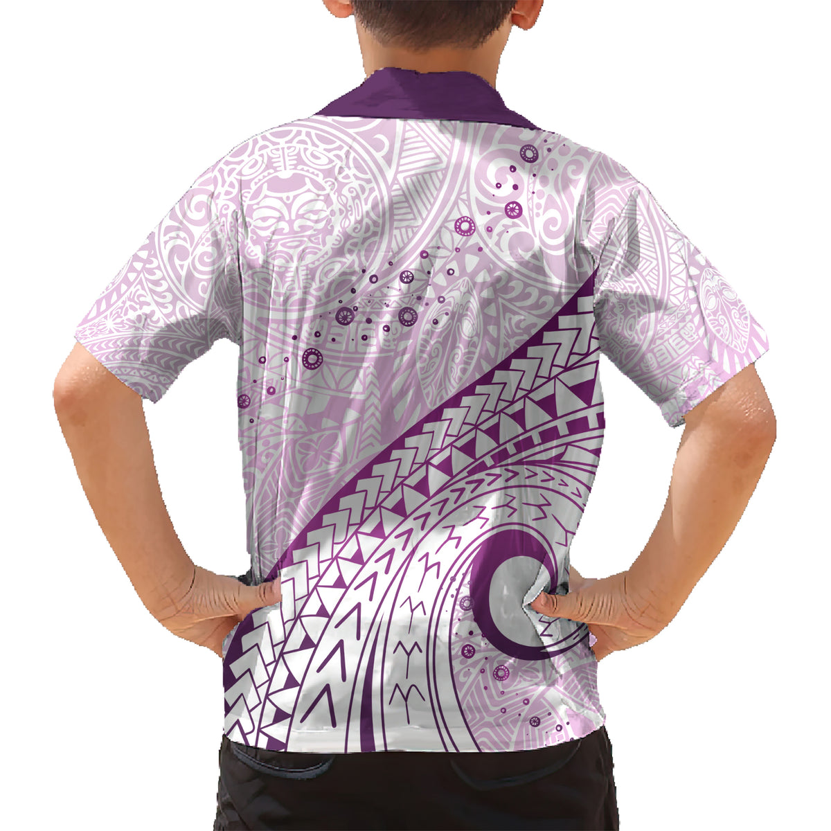 Pasifika Festival Kid Hawaiian Shirt Tribal Pattern Lilac Version LT01 - Polynesian Pride
