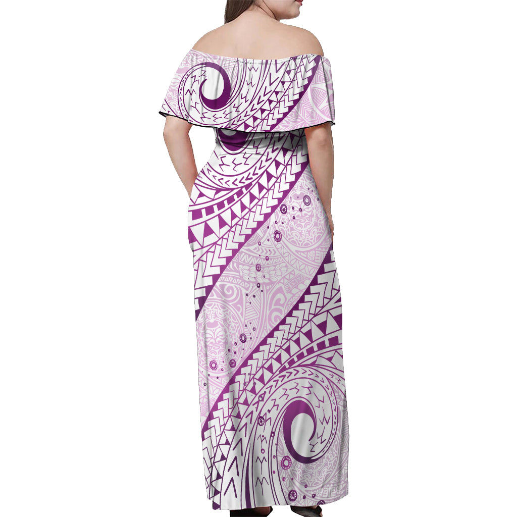 Pasifika Festival Off Shoulder Maxi Dress Tribal Pattern Lilac Version LT01 - Polynesian Pride