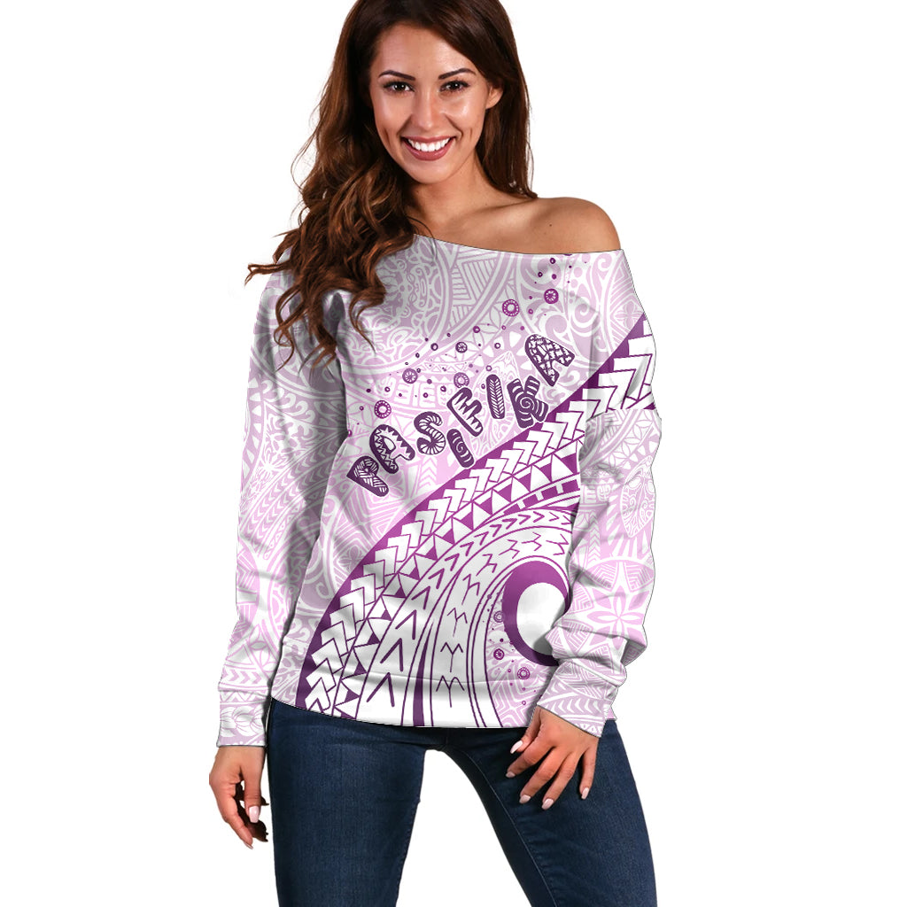 Pasifika Festival Off Shoulder Sweater Tribal Pattern Lilac Version LT01 Women Purple - Polynesian Pride