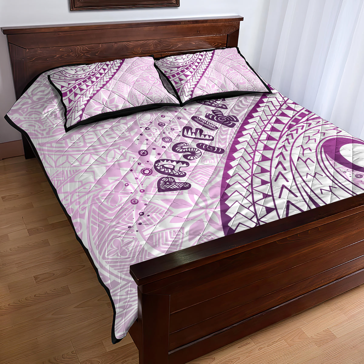 Pasifika Festival Quilt Bed Set Tribal Pattern Lilac Version