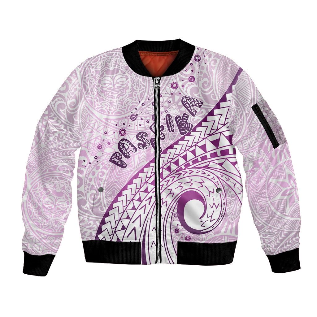 Pasifika Festival Sleeve Zip Bomber Jacket Tribal Pattern Lilac Version LT01 Unisex Purple - Polynesian Pride
