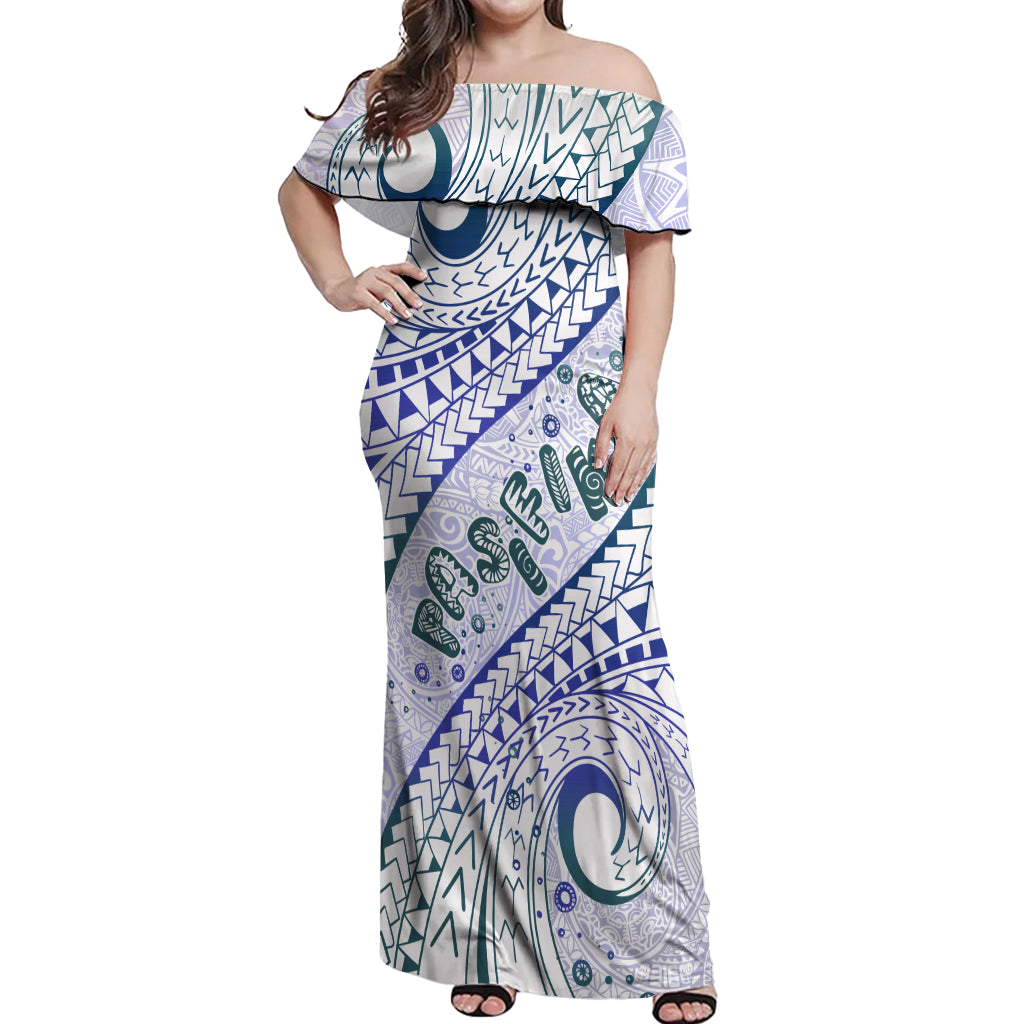 Pasifika Festival Off Shoulder Maxi Dress Tribal Pattern Violet Version LT01 Women Purple - Polynesian Pride