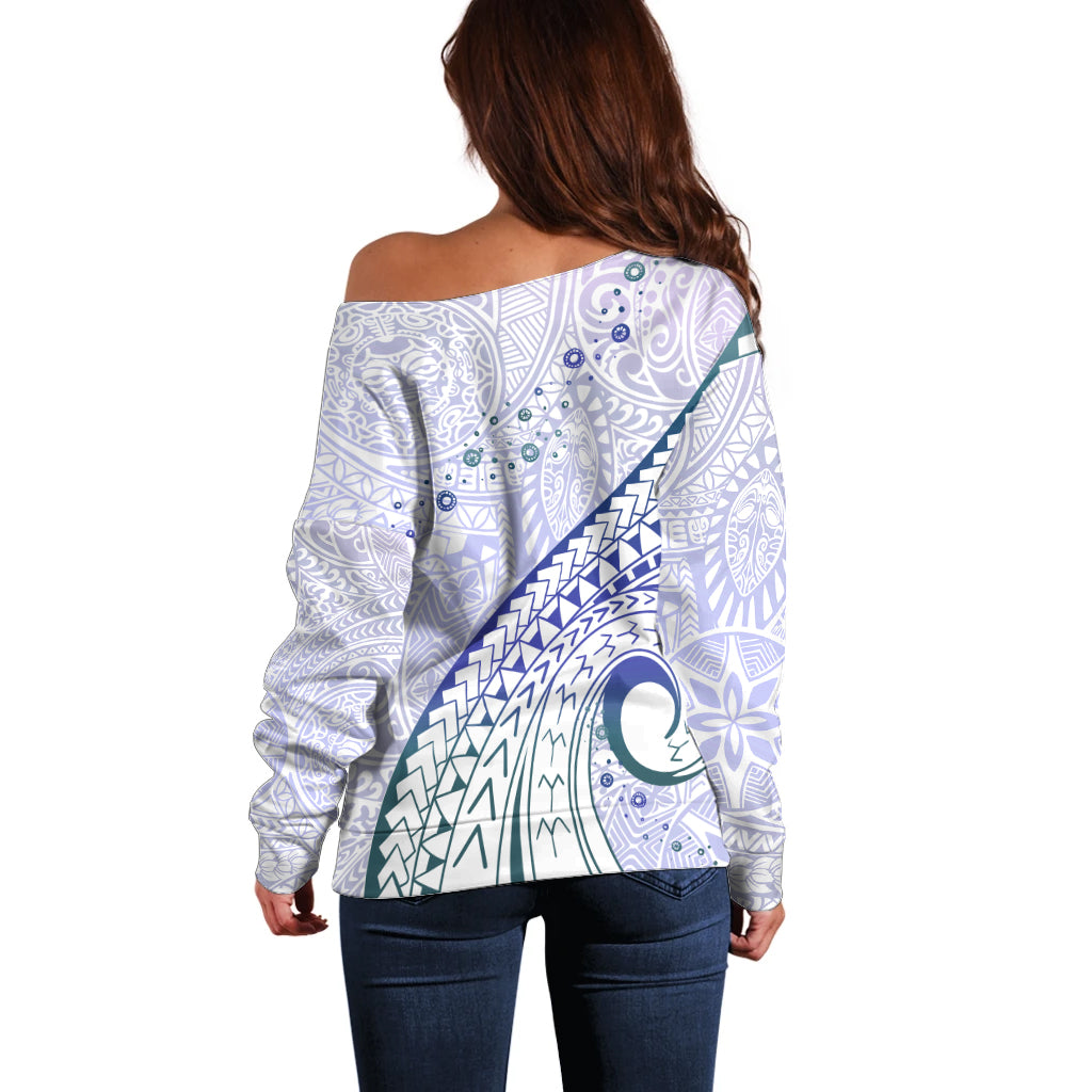 Pasifika Festival Off Shoulder Sweater Tribal Pattern Violet Version LT01 - Polynesian Pride