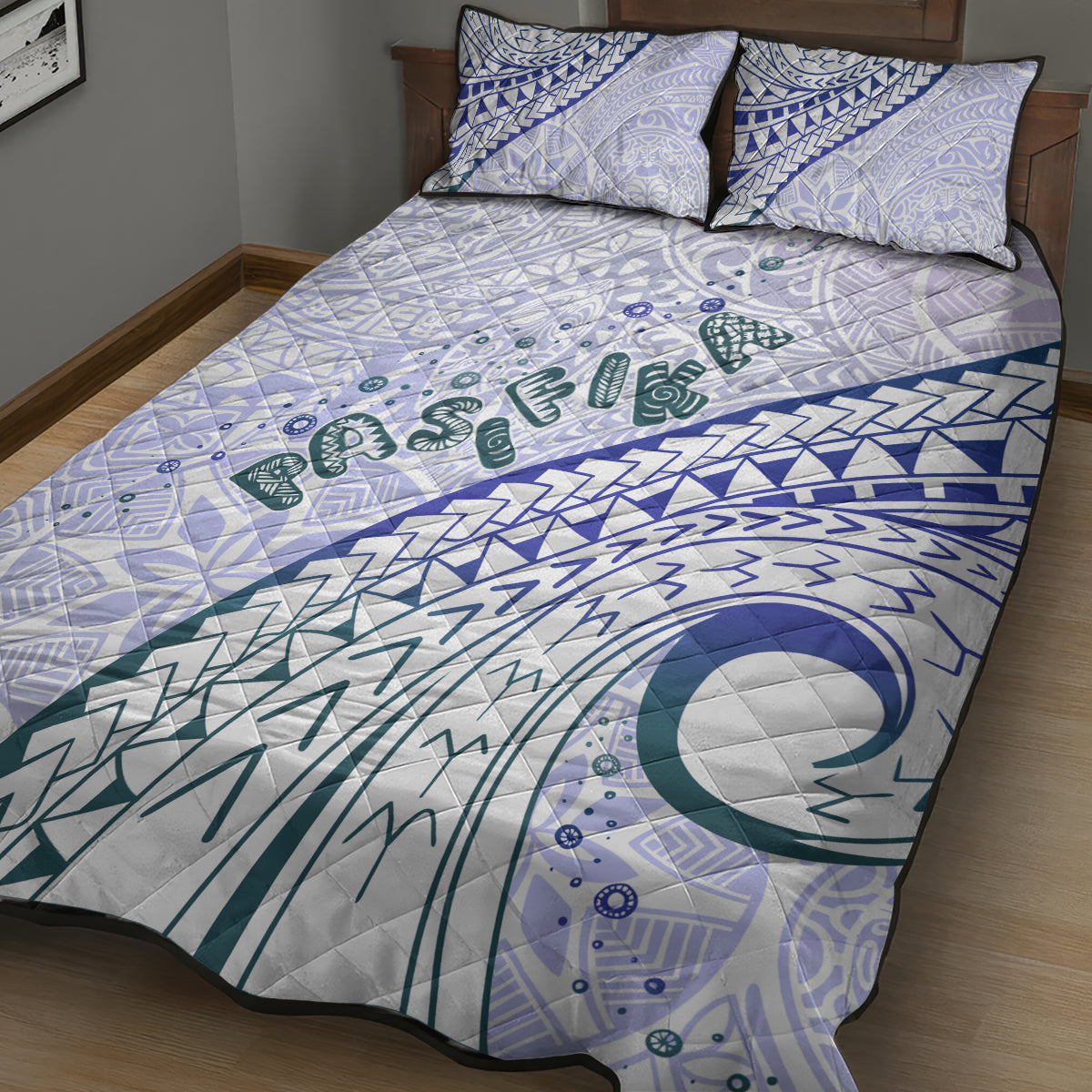 Pasifika Festival Quilt Bed Set Tribal Pattern Violet Version