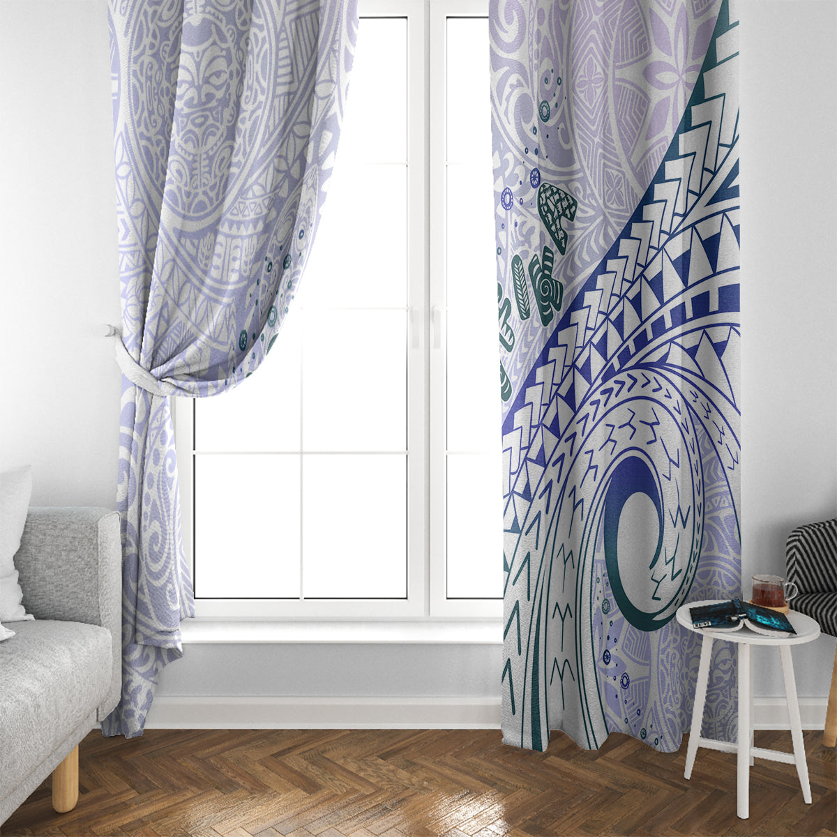Pasifika Festival Window Curtain Tribal Pattern Violet Version