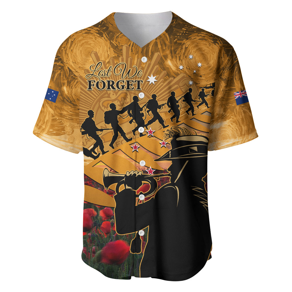 ANZAC Day 2024 Baseball Jersey Silver Fern With A Trumpet Soldier LT01 Art - Polynesian Pride