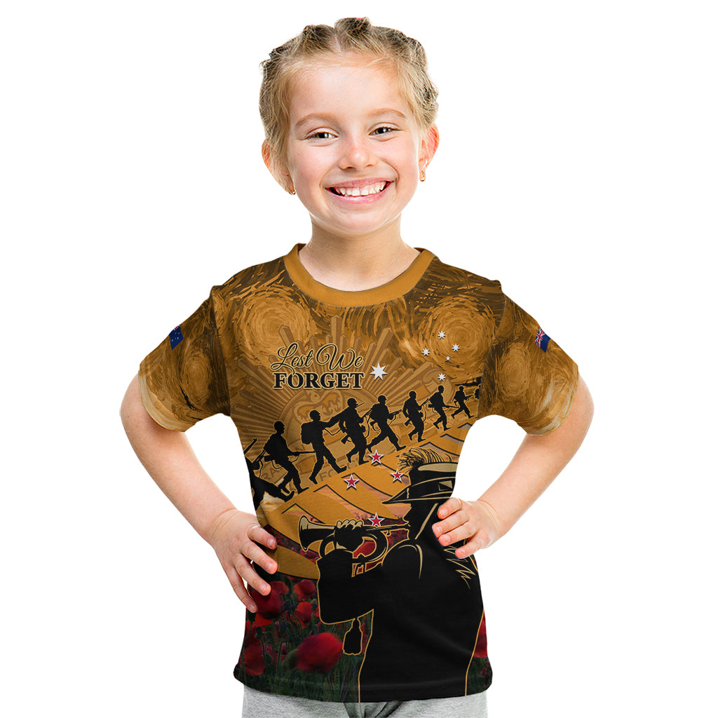 ANZAC Day 2024 Kid T Shirt Silver Fern With A Trumpet Soldier LT01 Art - Polynesian Pride