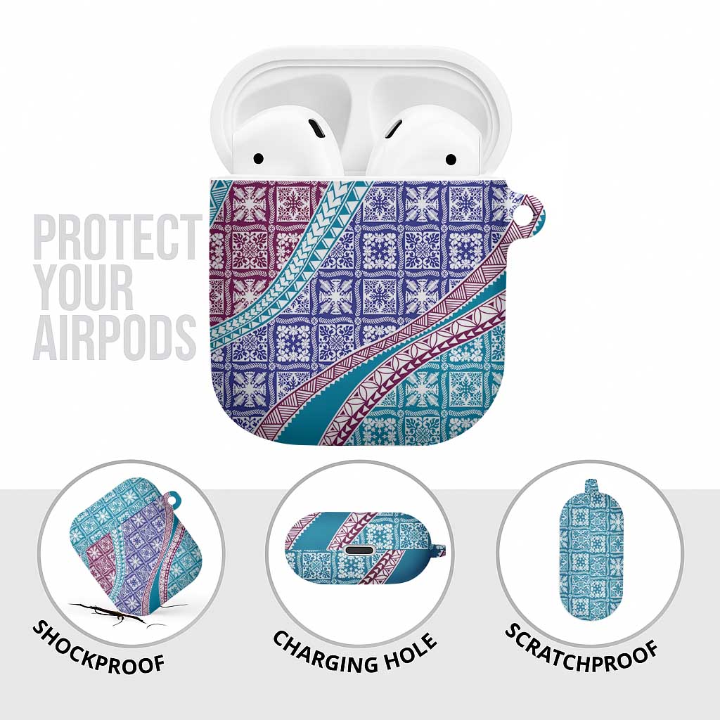 Hawaiian Quilt Pattern AirPods Case Purple Blue Color Mixed - Polynesian Pride
