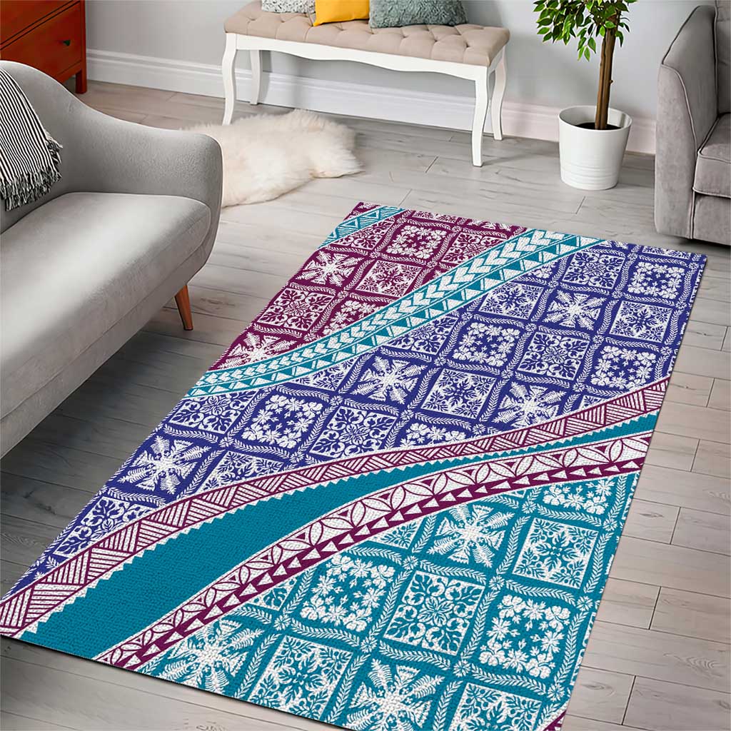 Hawaiian Quilt Pattern Area Rug Purple Blue Color Mixed - Polynesian Pride