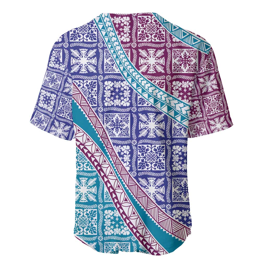 Hawaiian Quilt Pattern Baseball Jersey Purple Blue Color Mixed - Polynesian Pride