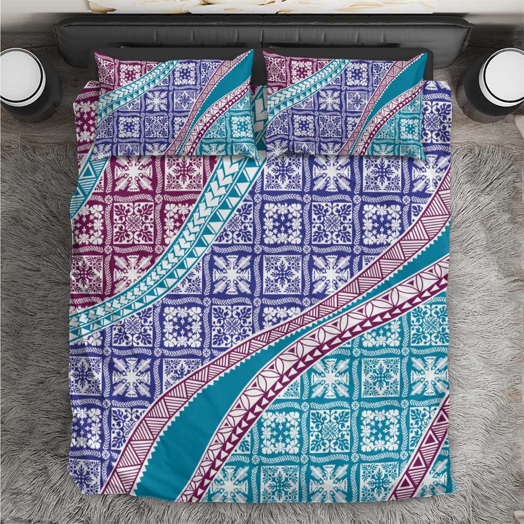 Hawaiian Quilt Pattern Bedding Set Purple Blue Color Mixed - Polynesian Pride