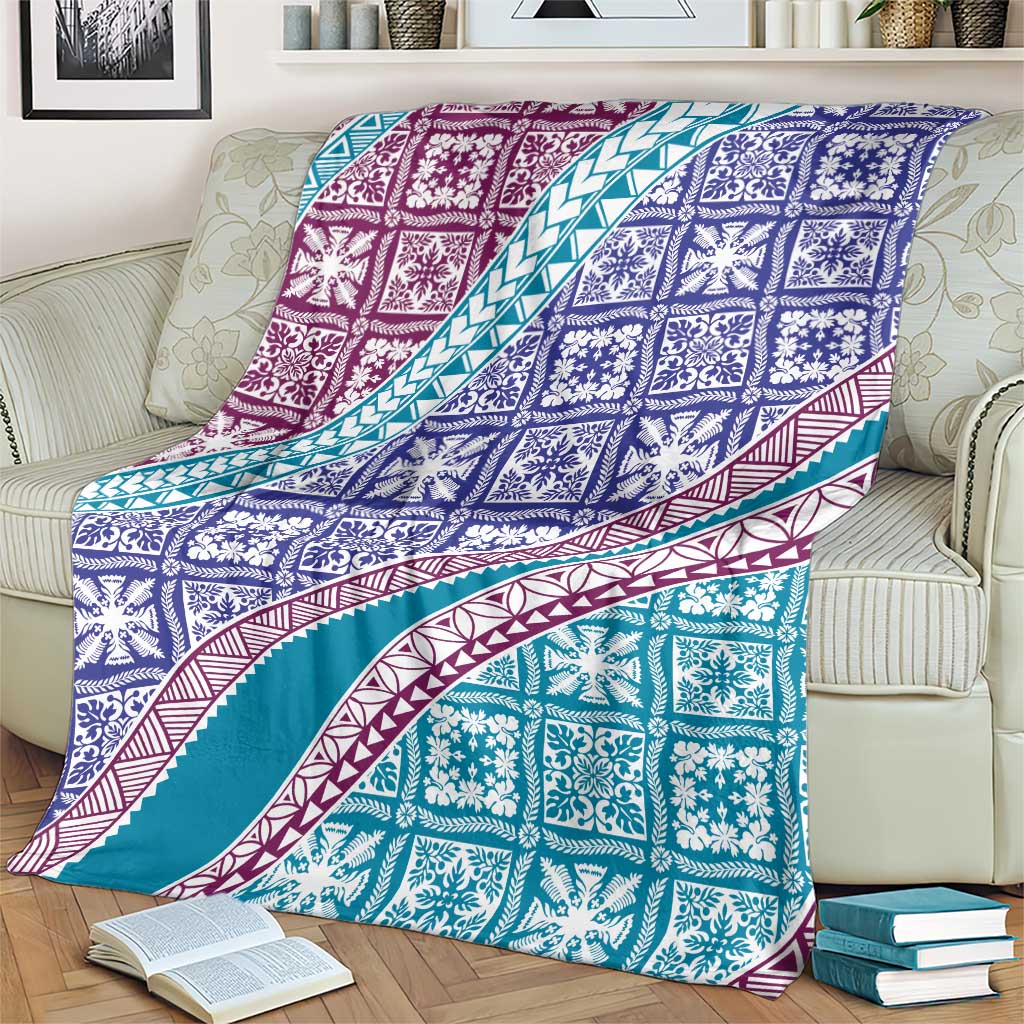 Hawaiian Quilt Pattern Blanket Purple Blue Color Mixed - Polynesian Pride