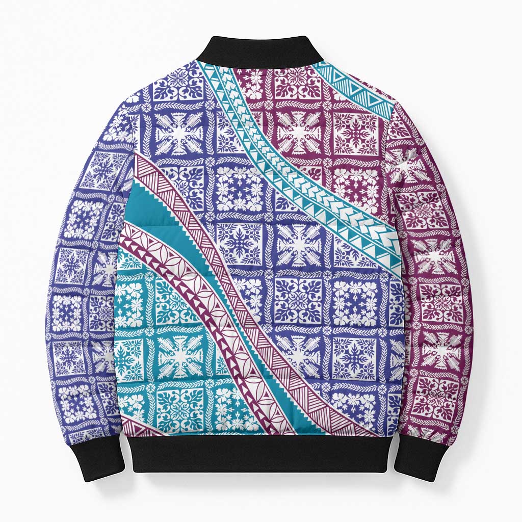 Hawaiian Quilt Pattern Bomber Puffer Jacket Purple Blue Color Mixed - Polynesian Pride