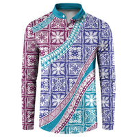 Hawaiian Quilt Pattern Button Sweatshirt Purple Blue Color Mixed - Polynesian Pride