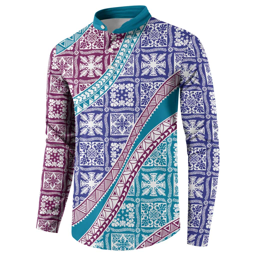Hawaiian Quilt Pattern Button Sweatshirt Purple Blue Color Mixed - Polynesian Pride