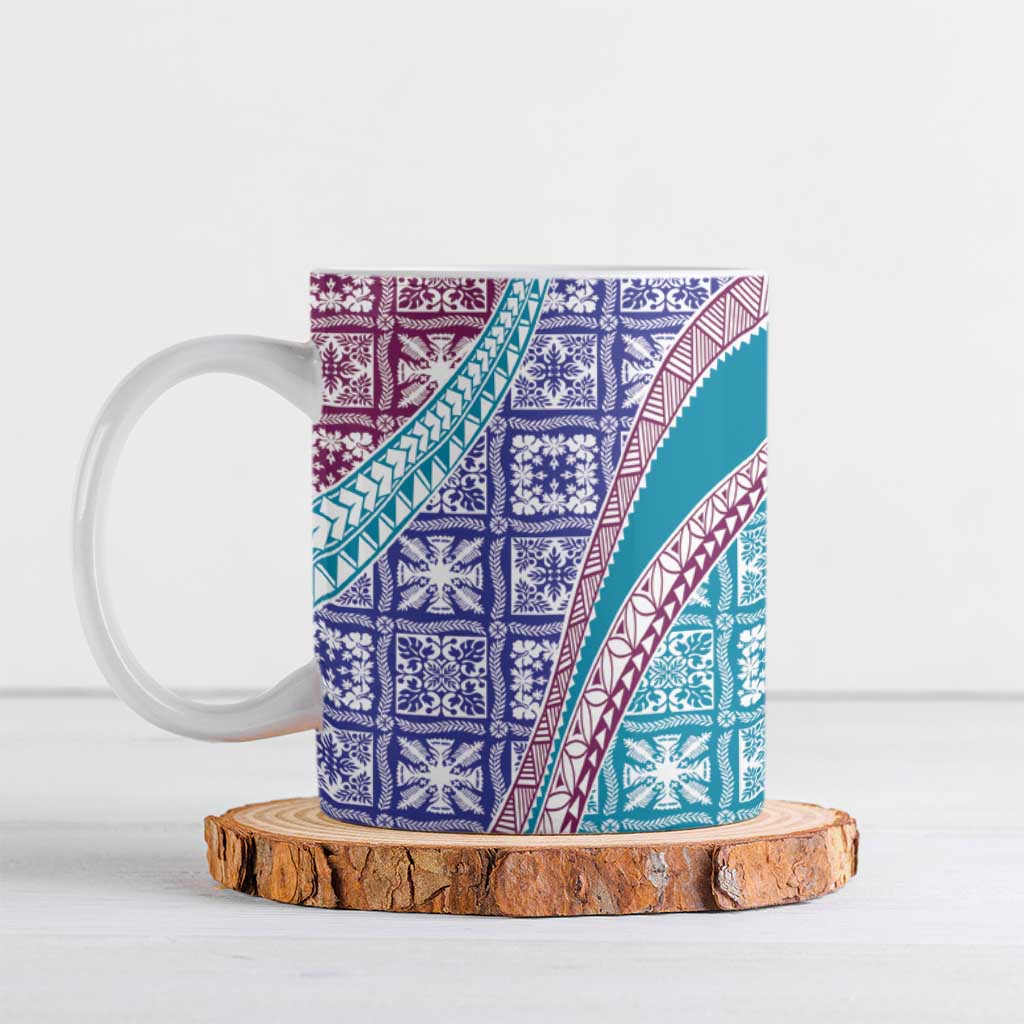 Hawaiian Quilt Pattern Ceramic Mug Purple Blue Color Mixed - Polynesian Pride