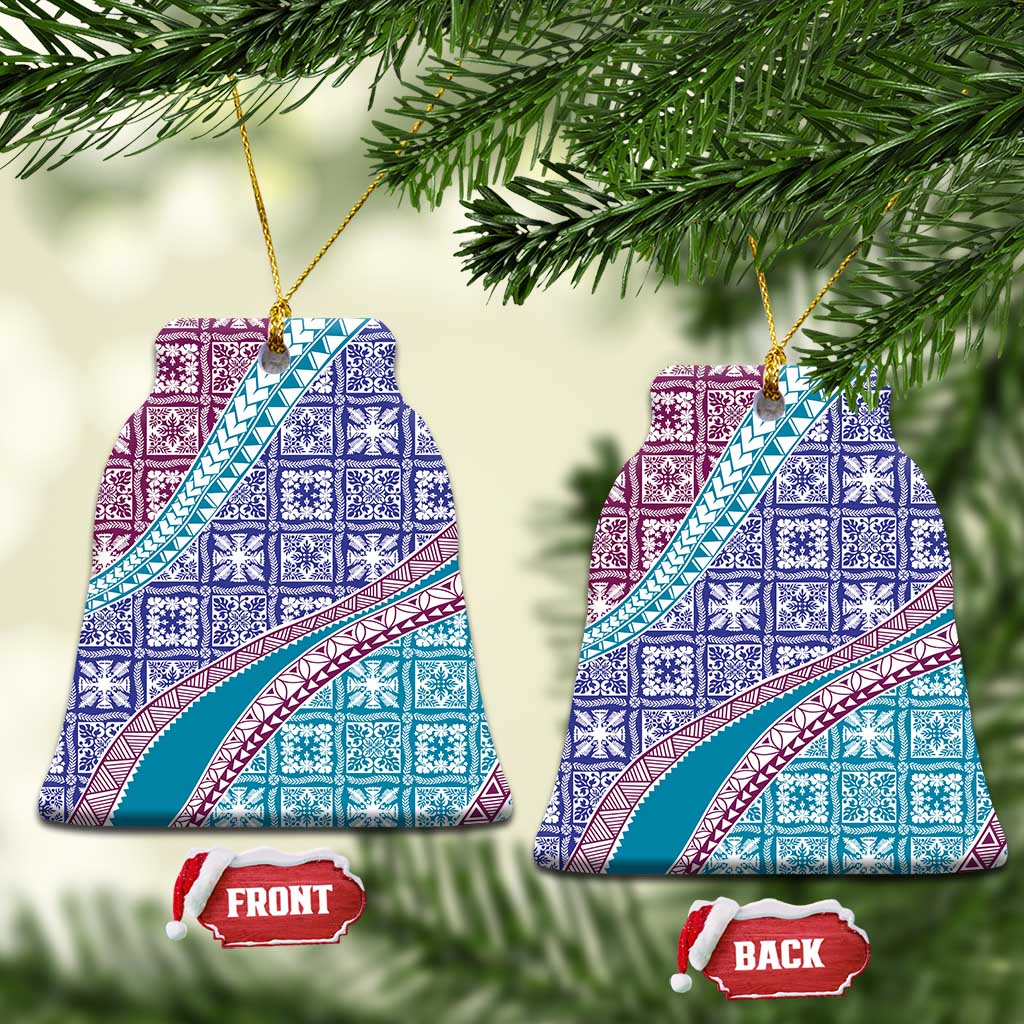 Hawaiian Quilt Pattern Ceramic Ornament Purple Blue Color Mixed - Polynesian Pride