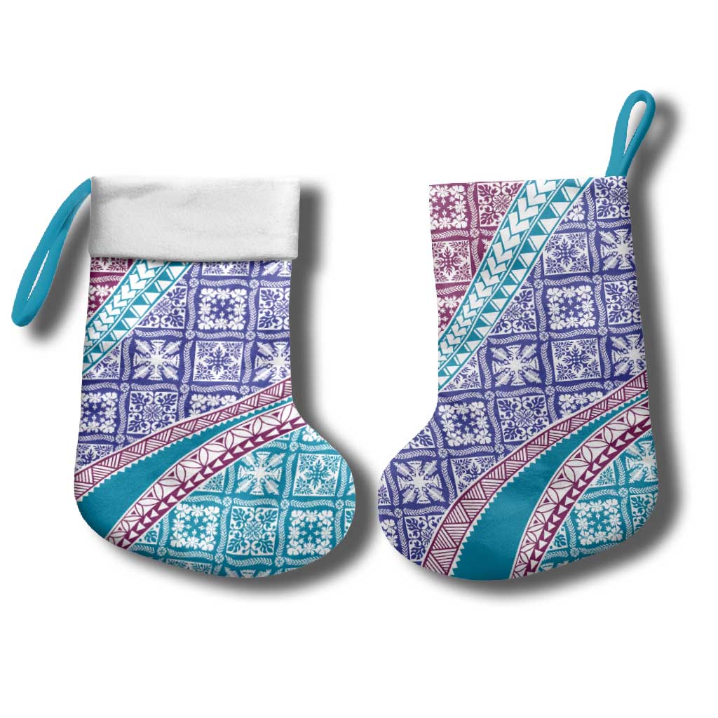 Hawaiian Quilt Pattern Christmas Stocking Purple Blue Color Mixed - Polynesian Pride