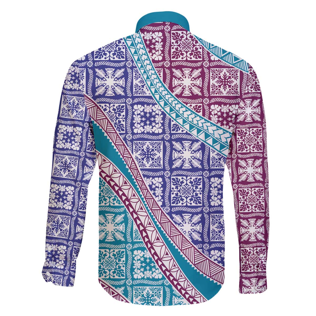 Hawaiian Quilt Pattern Family Matching Off The Shoulder Long Sleeve Dress and Hawaiian Shirt Purple Blue Color Mixed - Polynesian Pride