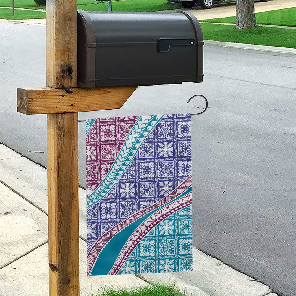 Hawaiian Quilt Pattern Garden Flag Purple Blue Color Mixed - Polynesian Pride