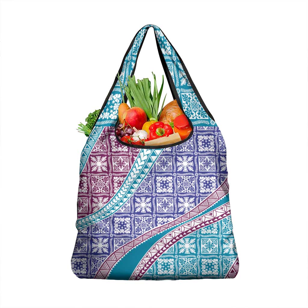 Hawaiian Quilt Pattern Grocery Bag Purple Blue Color Mixed - Polynesian Pride