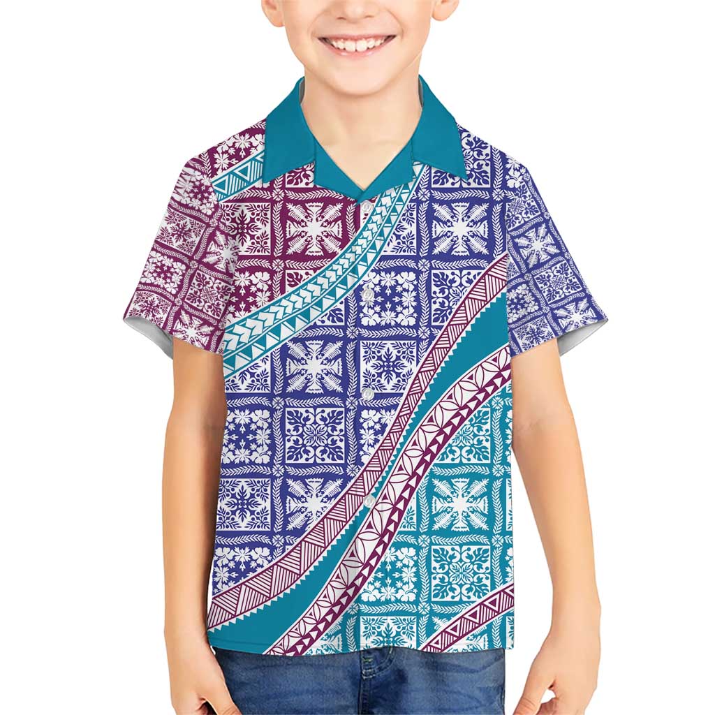 Hawaiian Quilt Pattern Hawaiian Shirt Purple Blue Color Mixed - Polynesian Pride