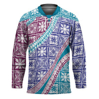 Hawaiian Quilt Pattern Hockey Jersey Purple Blue Color Mixed - Polynesian Pride