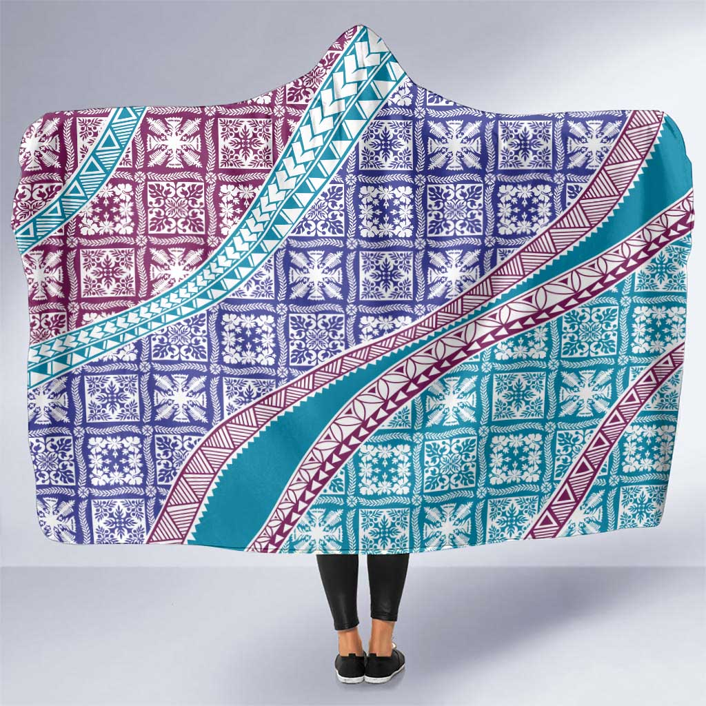 Hawaiian Quilt Pattern Hooded Blanket Purple Blue Color Mixed - Polynesian Pride