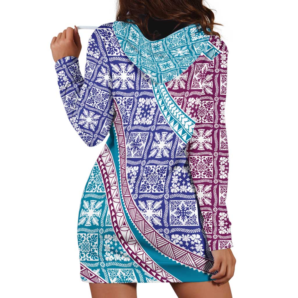 Hawaiian Quilt Pattern Hoodie Dress Purple Blue Color Mixed - Polynesian Pride