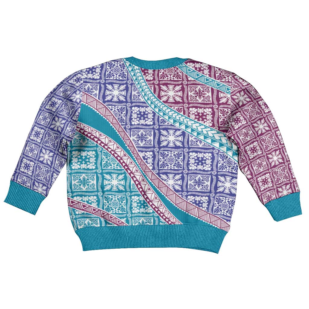Hawaiian Quilt Pattern Kid Ugly Christmas Sweater Purple Blue Color Mixed - Polynesian Pride