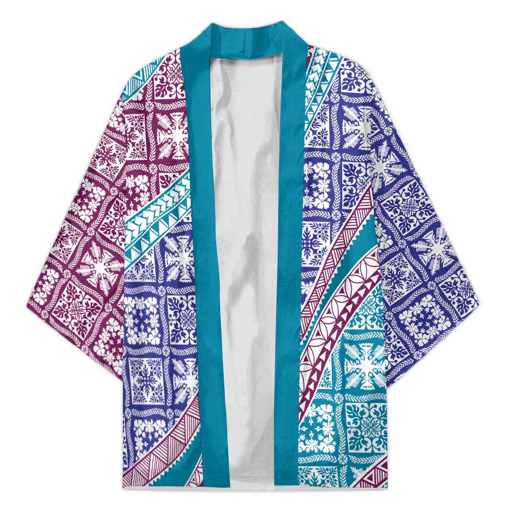 Hawaiian Quilt Pattern Kimono Purple Blue Color Mixed - Polynesian Pride