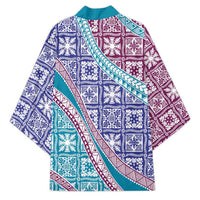 Hawaiian Quilt Pattern Kimono Purple Blue Color Mixed - Polynesian Pride
