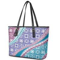 Hawaiian Quilt Pattern Leather Tote Bag Purple Blue Color Mixed - Polynesian Pride
