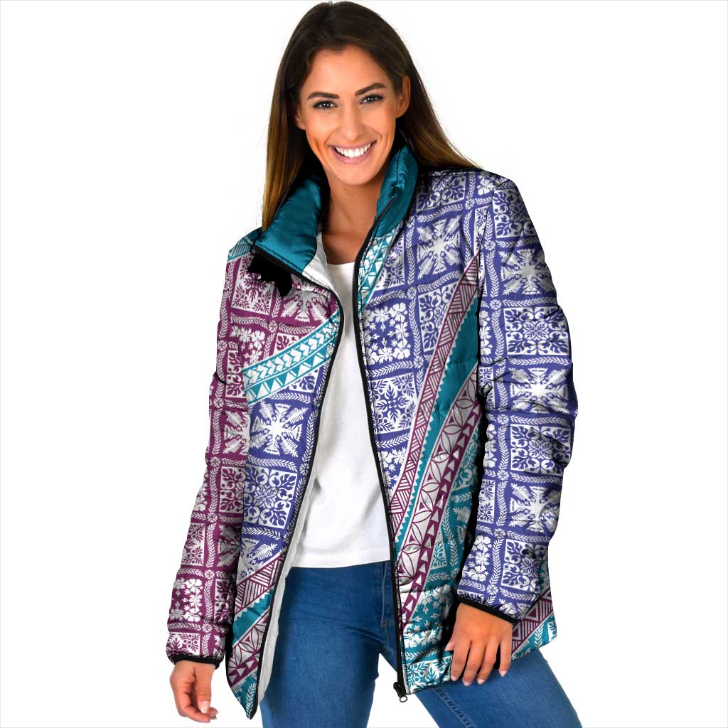Hawaiian Quilt Pattern Padded Jacket Purple Blue Color Mixed - Polynesian Pride