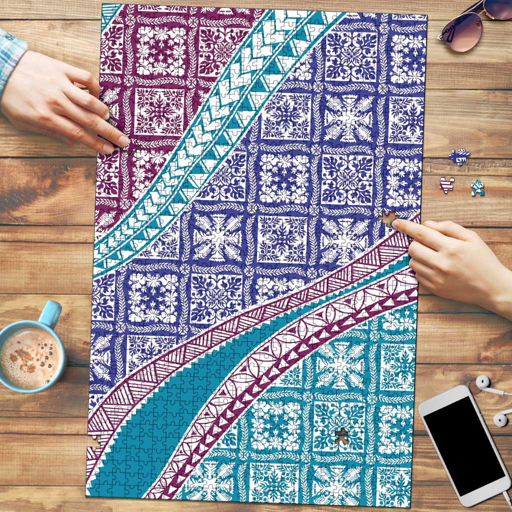 Hawaiian Quilt Pattern Puzzle Purple Blue Color Mixed - Polynesian Pride