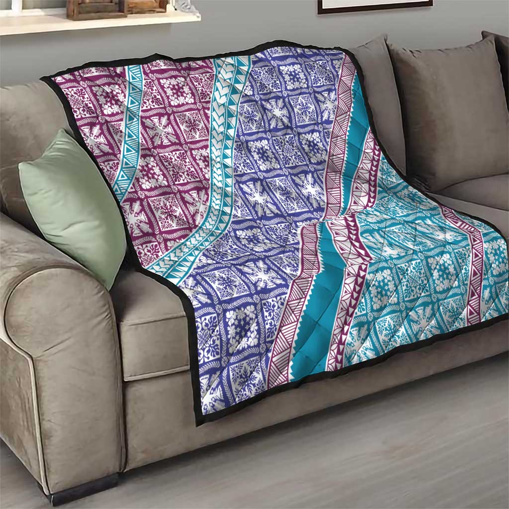 Hawaiian Quilt Pattern Quilt Purple Blue Color Mixed - Polynesian Pride