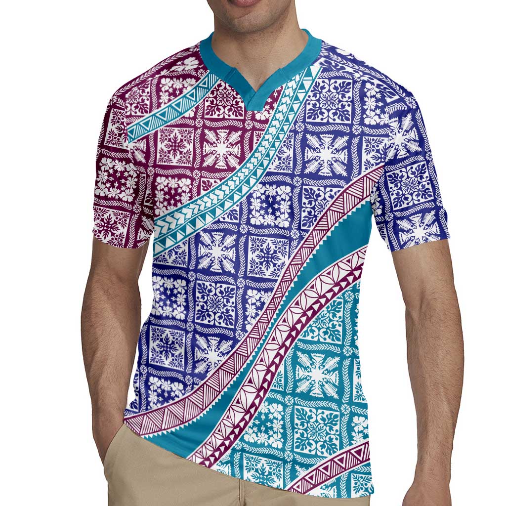 Hawaiian Quilt Pattern Rugby Jersey Purple Blue Color Mixed - Polynesian Pride