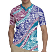 Hawaiian Quilt Pattern Rugby Jersey Purple Blue Color Mixed - Polynesian Pride