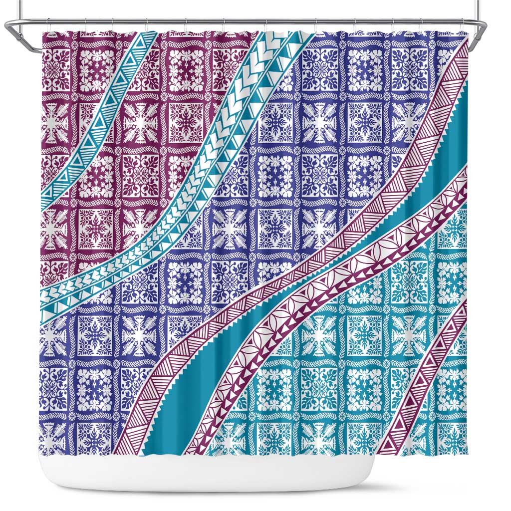 Hawaiian Quilt Pattern Shower Curtain Purple Blue Color Mixed - Polynesian Pride