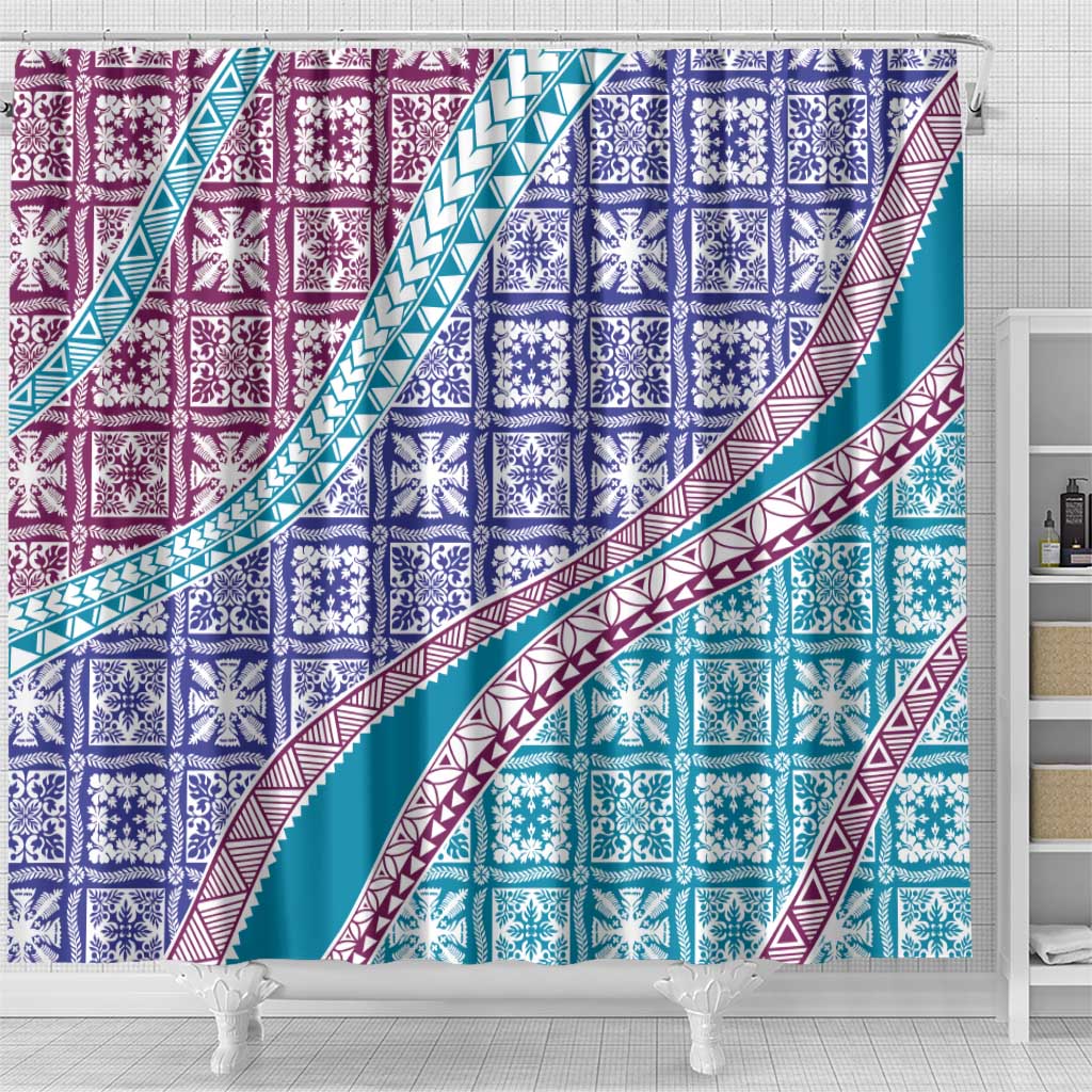 Hawaiian Quilt Pattern Shower Curtain Purple Blue Color Mixed - Polynesian Pride