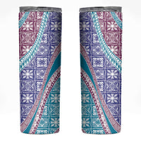 Hawaiian Quilt Pattern Skinny Tumbler Purple Blue Color Mixed - Polynesian Pride