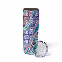Hawaiian Quilt Pattern Skinny Tumbler Purple Blue Color Mixed - Polynesian Pride