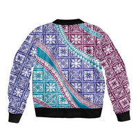 Hawaiian Quilt Pattern Sleeve Zip Bomber Jacket Purple Blue Color Mixed - Polynesian Pride