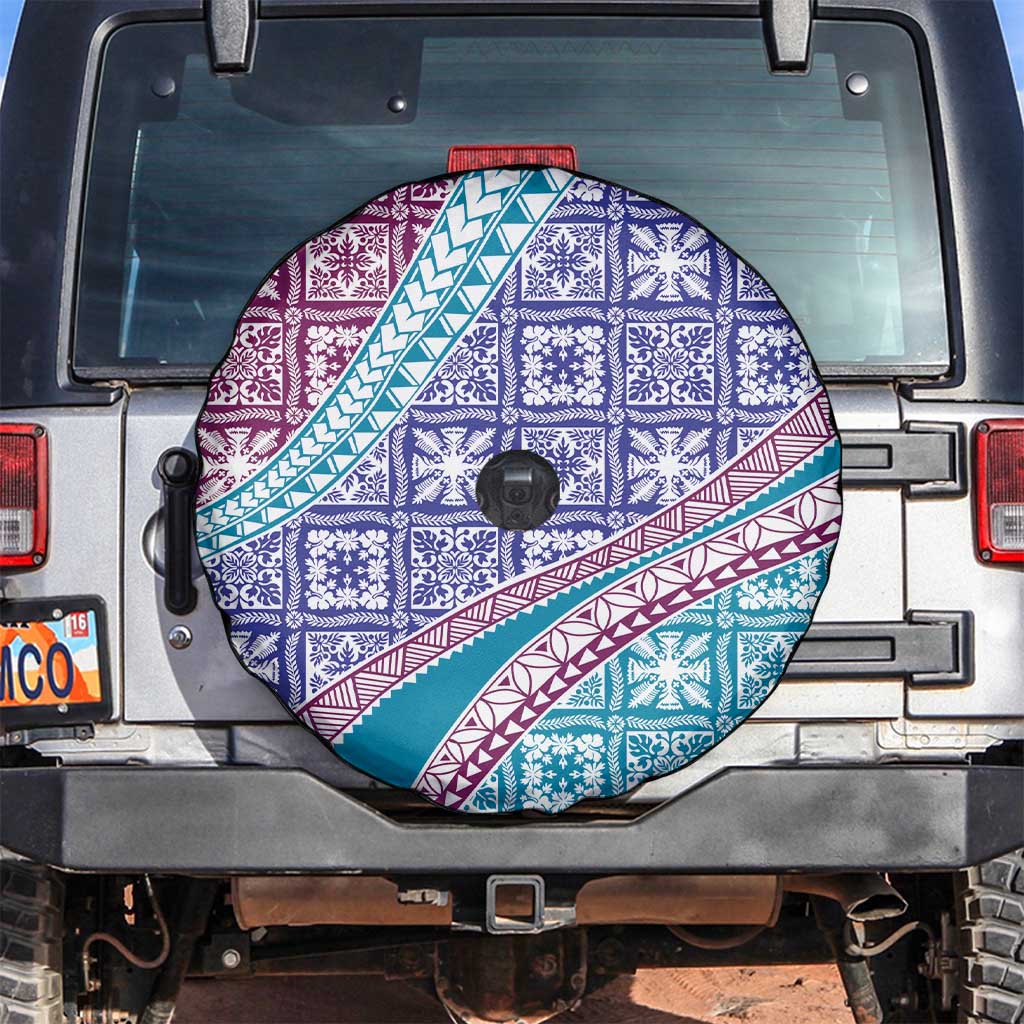 Hawaiian Quilt Pattern Spare Tire Cover Purple Blue Color Mixed - Polynesian Pride