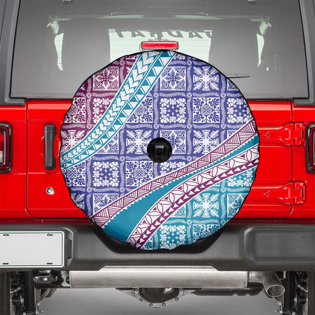 Hawaiian Quilt Pattern Spare Tire Cover Purple Blue Color Mixed - Polynesian Pride