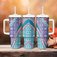 Hawaiian Quilt Pattern Tumbler With Handle Purple Blue Color Mixed - Polynesian Pride