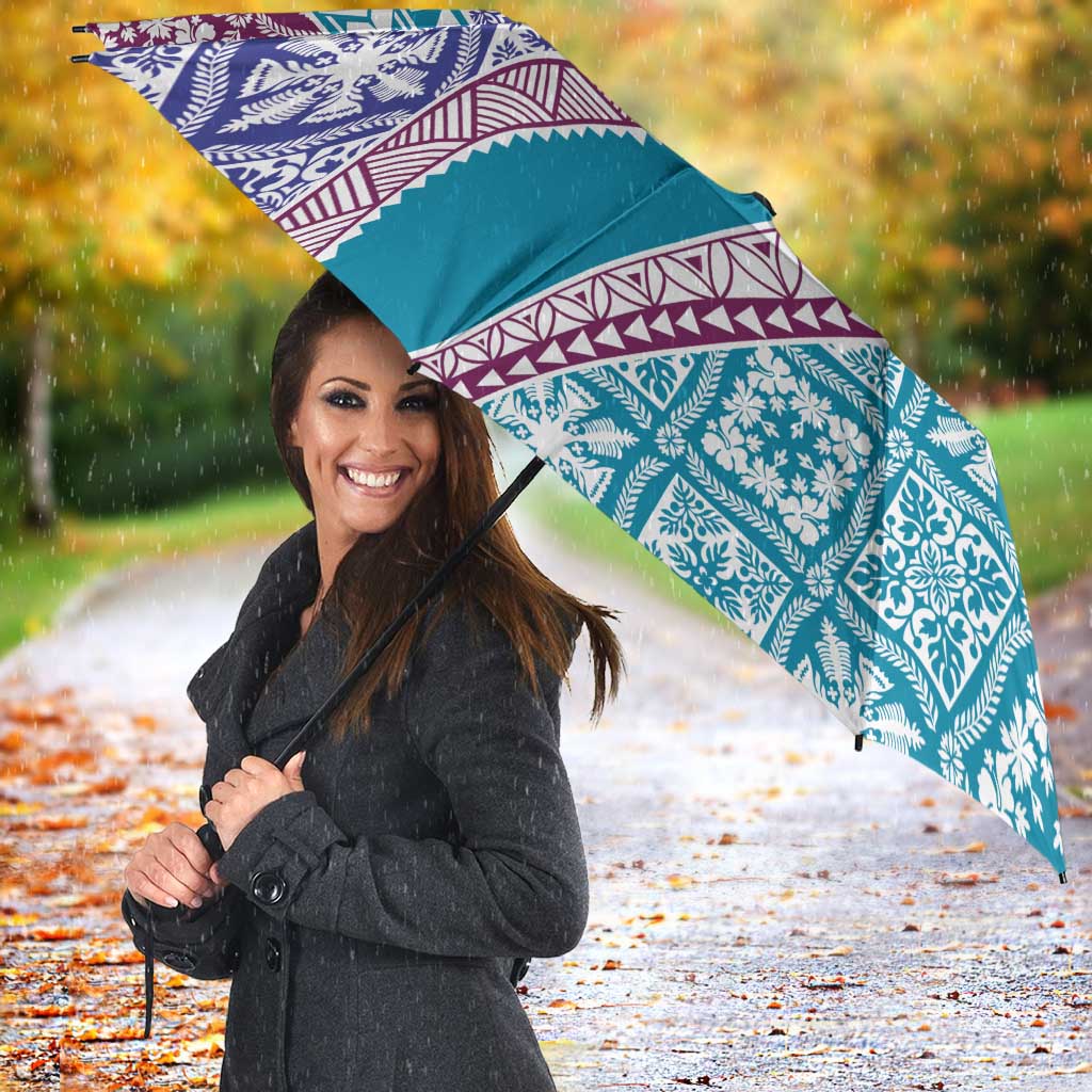 Hawaiian Quilt Pattern Umbrella Purple Blue Color Mixed - Polynesian Pride