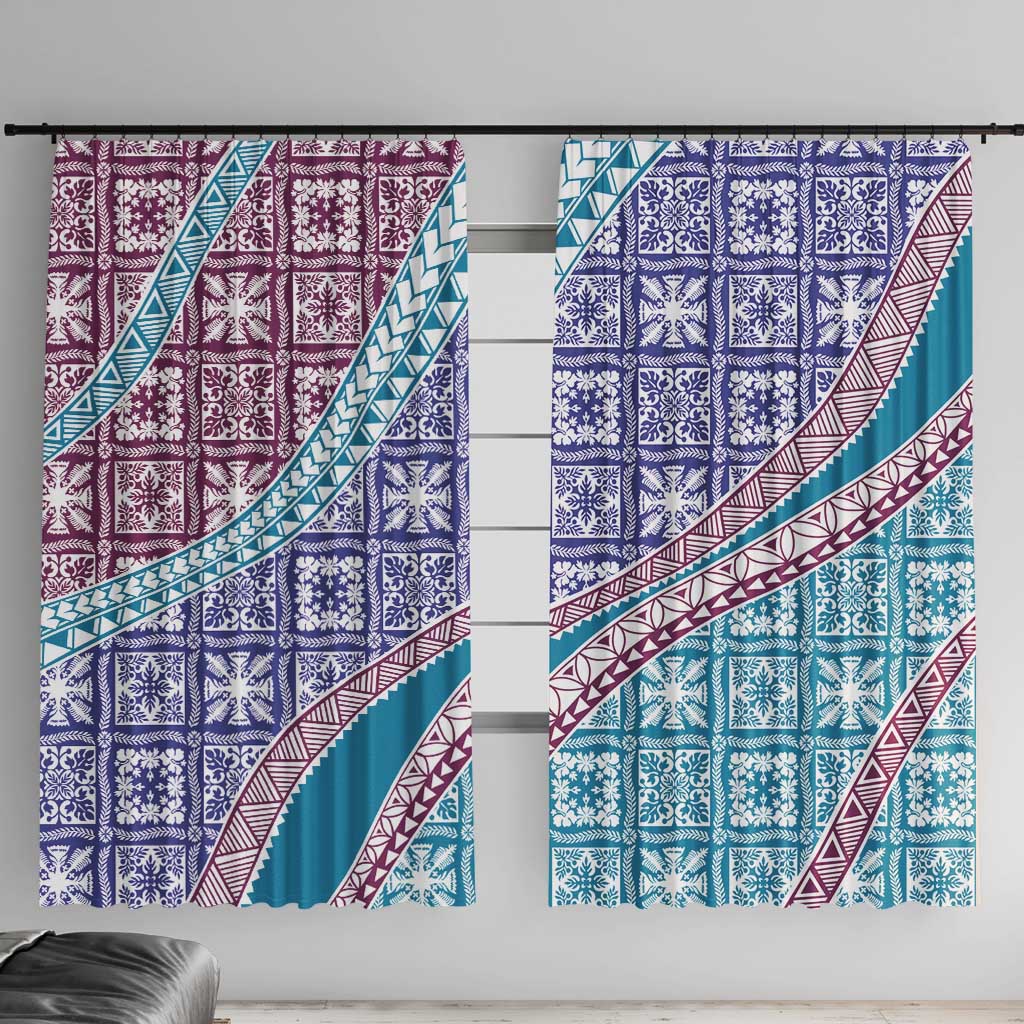 Hawaiian Quilt Pattern Window Curtain Purple Blue Color Mixed - Polynesian Pride